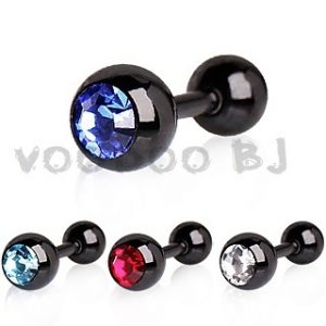 Titanium Anodized Tragus Ring with Press Fitted Cubic Zirconia Ball
