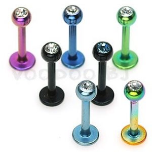 Titanium Anodized Over 316L Surgical Stainless Steel Labret with Press Fit Gem Balls