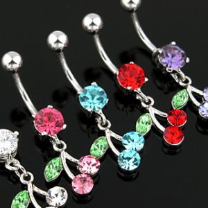 Cherry Dangle Belly Bar with Cubic Zirconia Gems