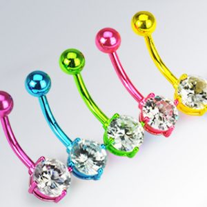 Neon Titanium Anodized Over 316L Surgical Steel Prong Set Belly Ring