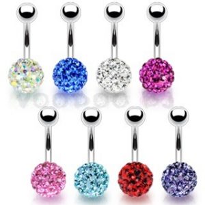 316L Surgical Steel Navel Ring with Multi Crystal Ferido Ball