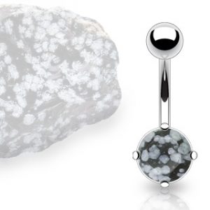 316L Surgical Steel Prong Set Snow Obsidian Semi Precious Stone Navel