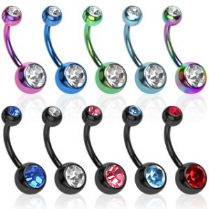 Titanium Anodised over 316L Surgical Steel Double Jewelled Press Fit Belly Bar