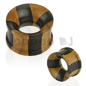 Organic Natural Jati & Areng Ebony Wood Concave Tunnel Cross Checker Double Flat Flared Plug