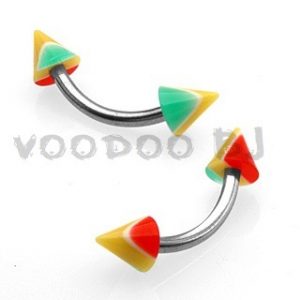 316L Surgical Stainless Steel Eyebrow Curves with Rasta Striped UV Spike ends